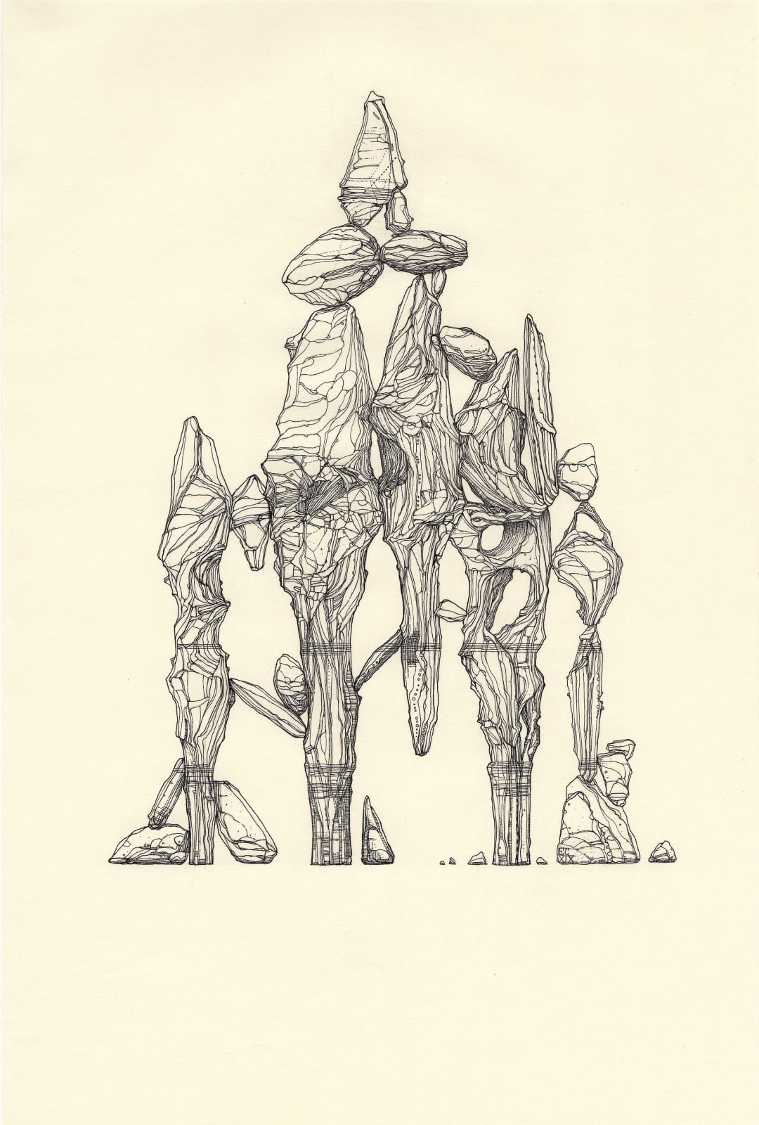 Thin line drawing of rock tower