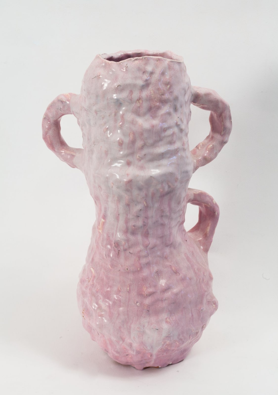 Tall ceramic pink pot with three handles