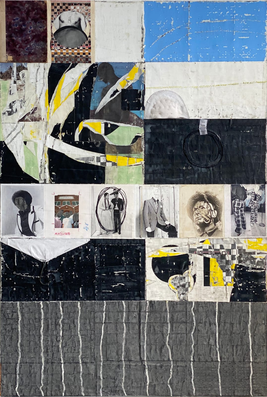 Collage of images and clothing items in a gridlike fashion