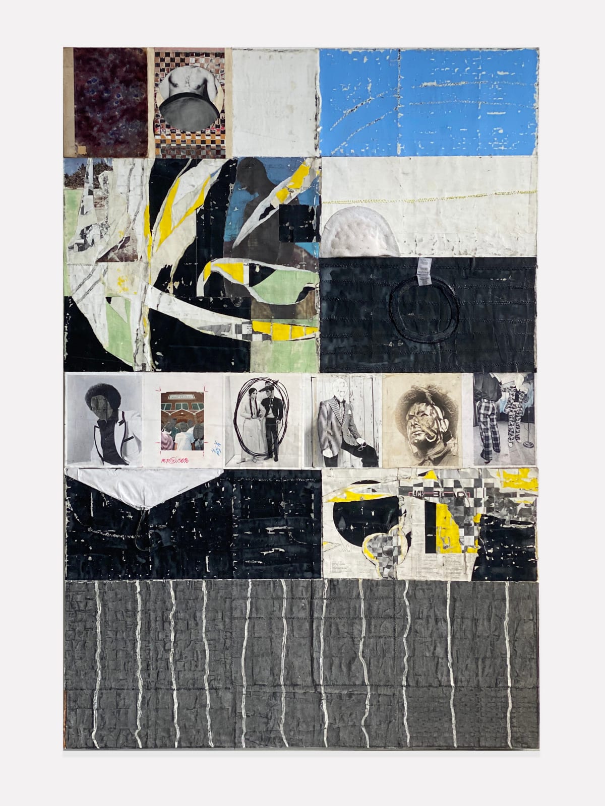 Collage of images and clothing items in a gridlike fashion