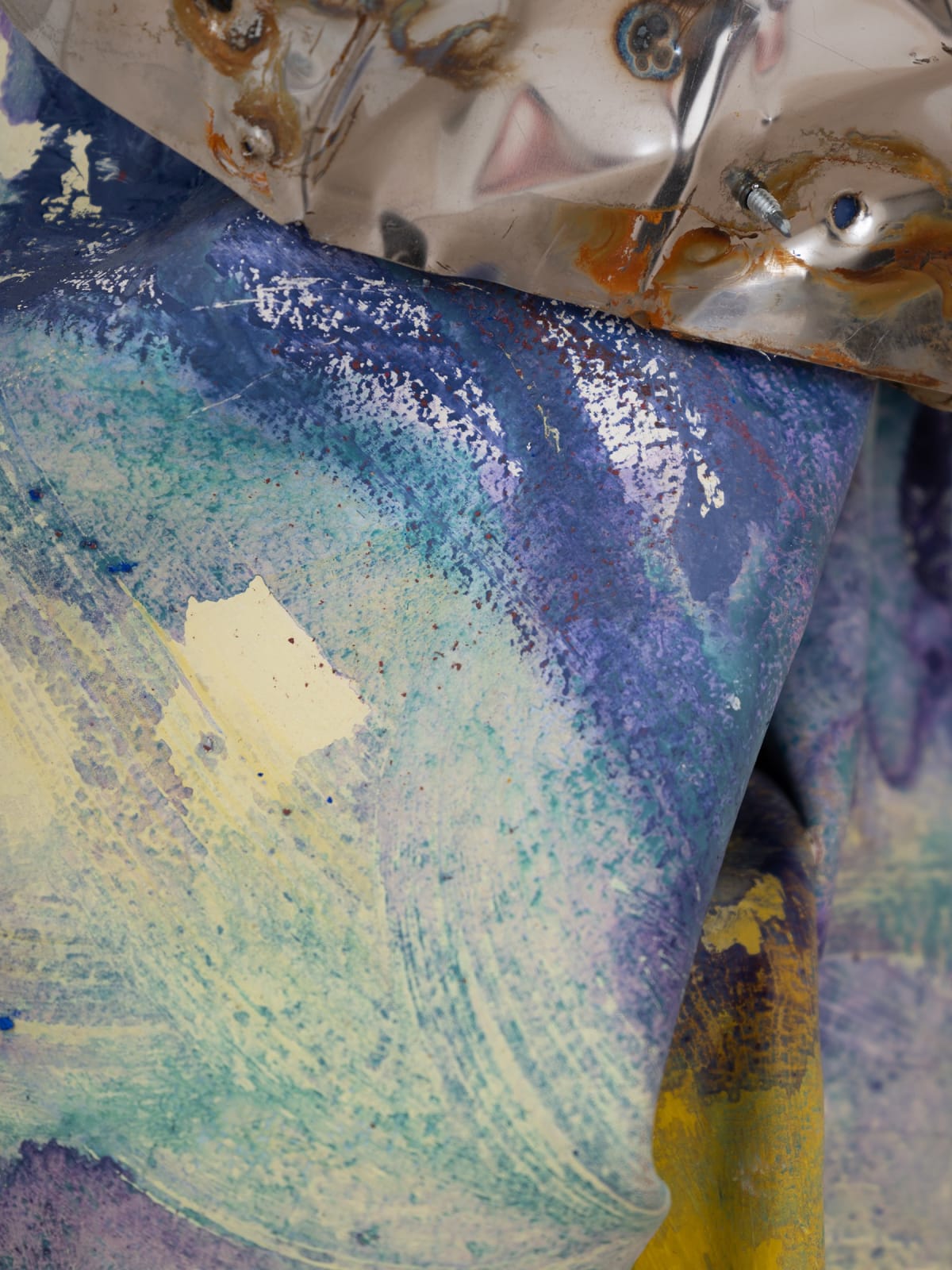 Detail view of multimedia wall sculpture