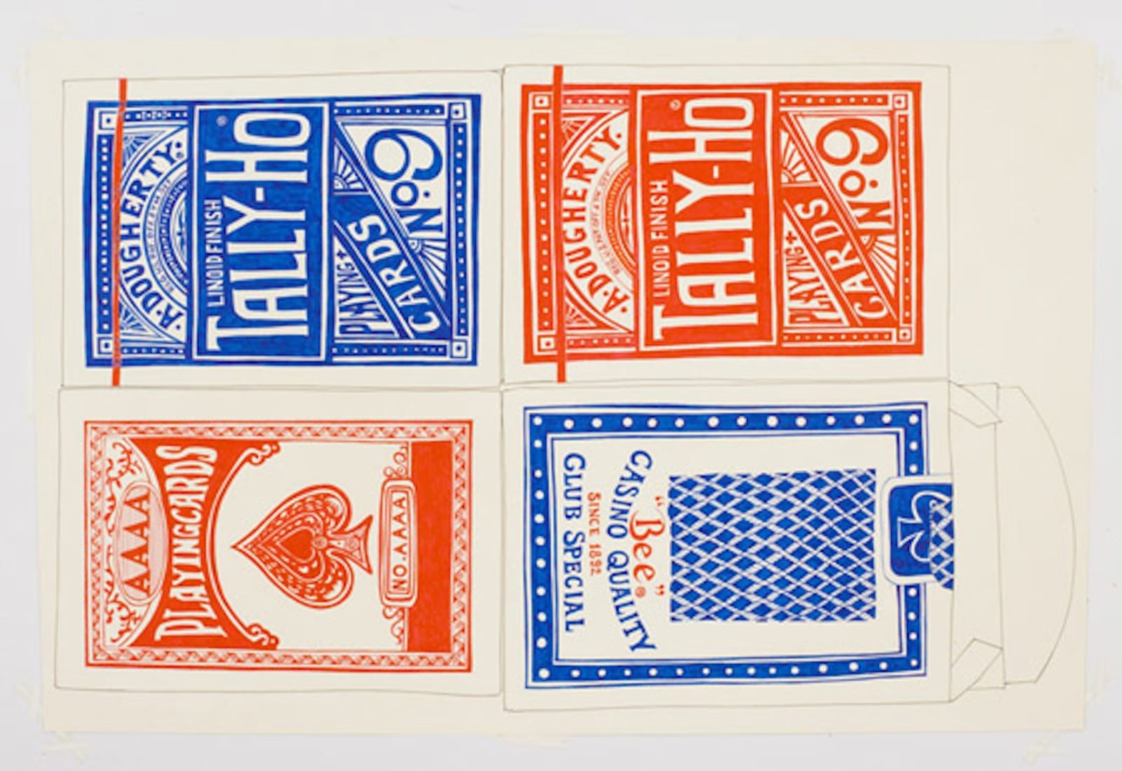 Rendering of four decks of playing cards