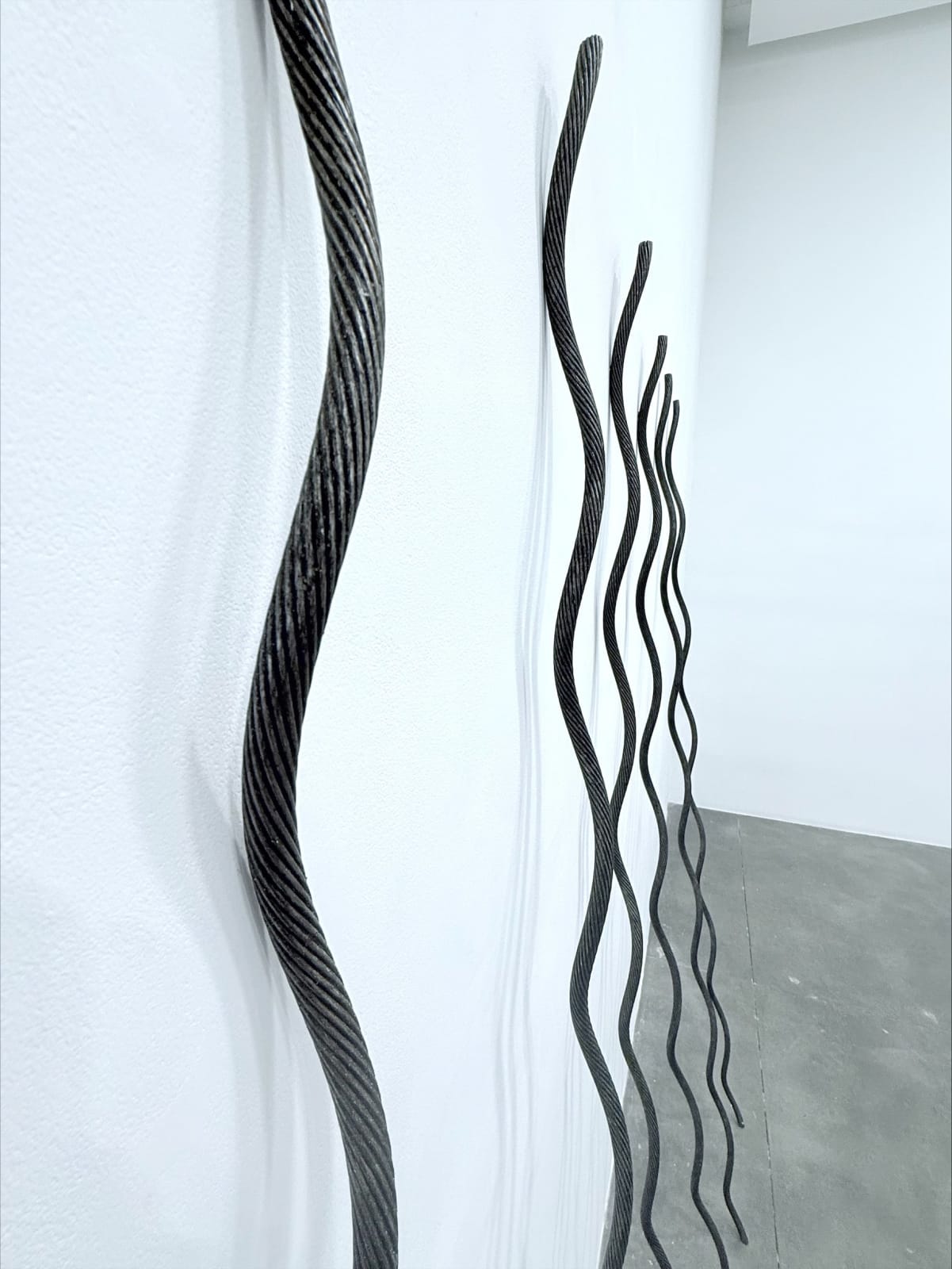 Close up of 6 galvanized rods in a line