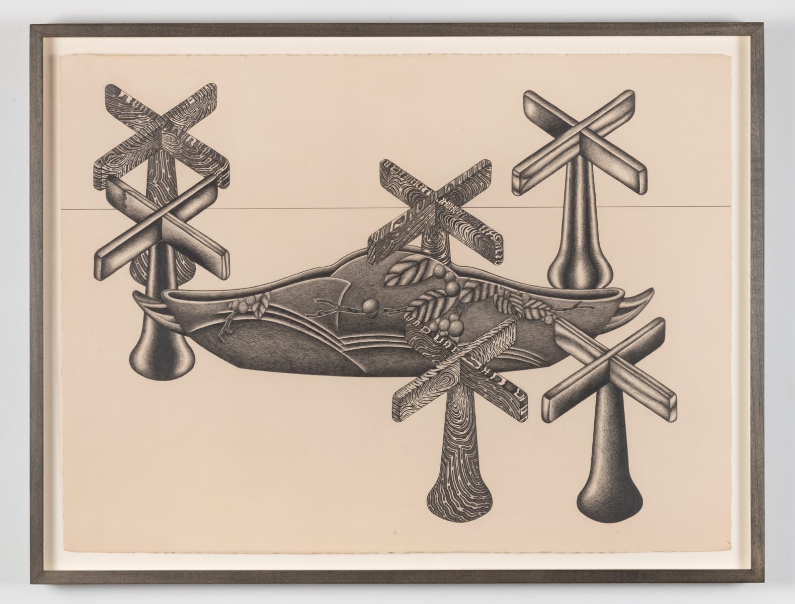Framed drawing with formation of 'x' shaped structures