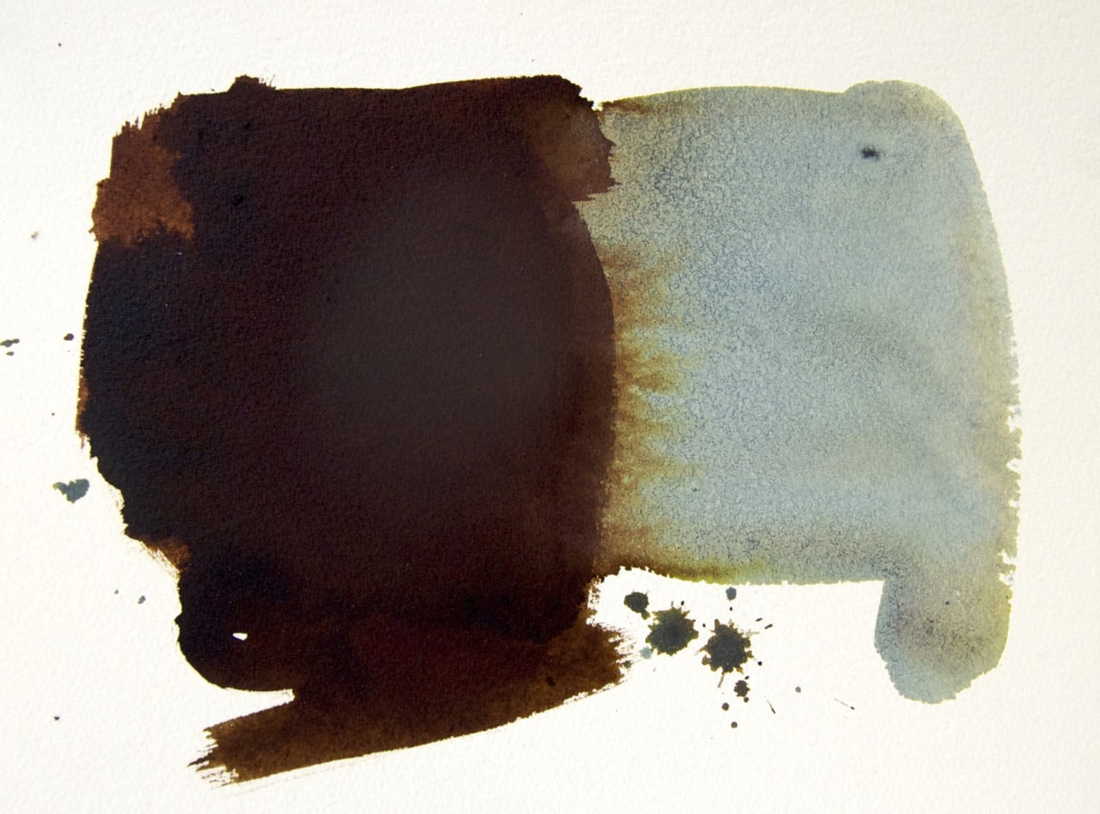 Watercolor, left side brown irregular rectangle, right side light blue irregular rectangle