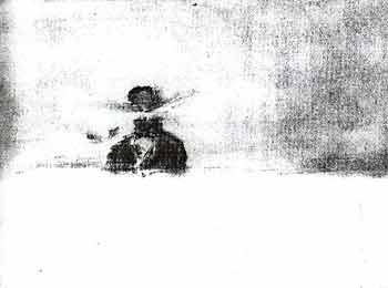 Black and white painting of man in hat