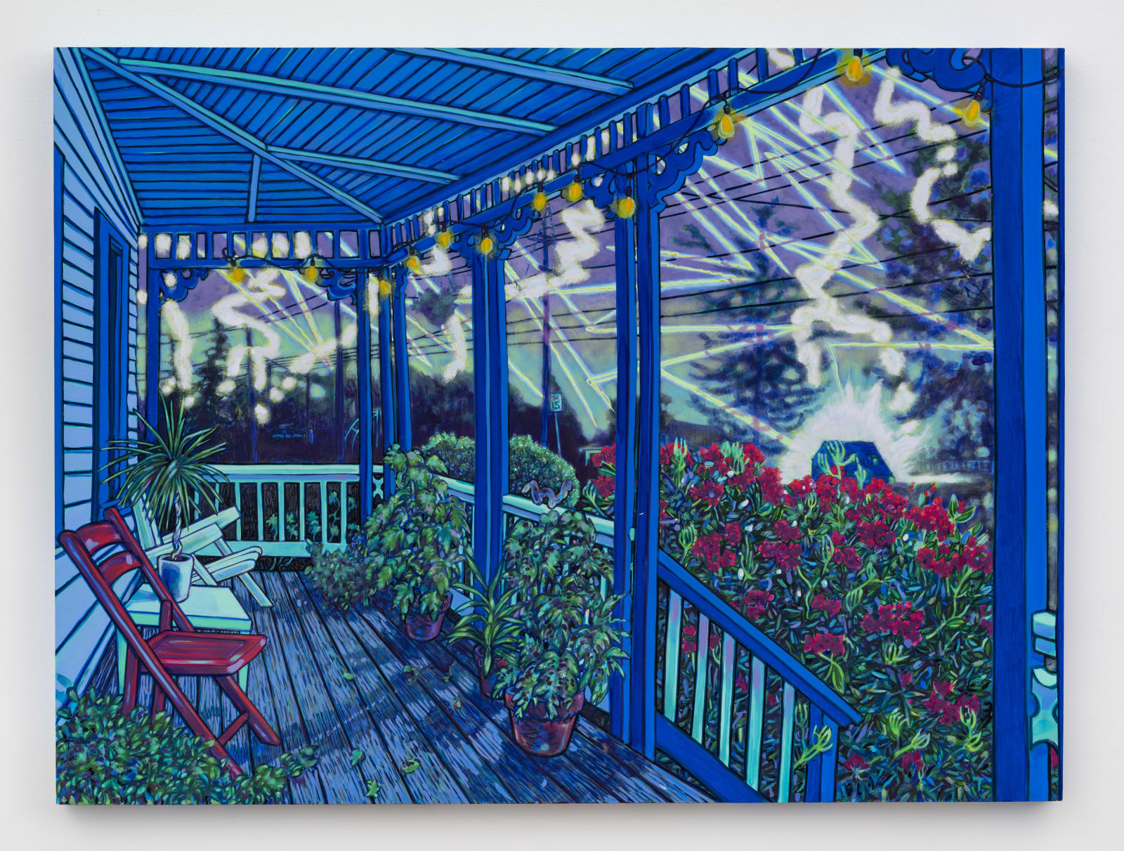 Front porch with lightning strike