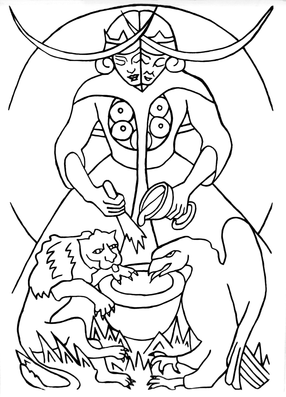 Black and white tarot drawing