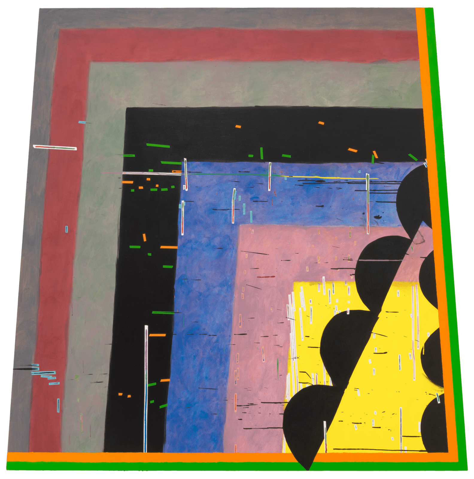 Trapezoid shaped canvas with repeating angles and semi-circles