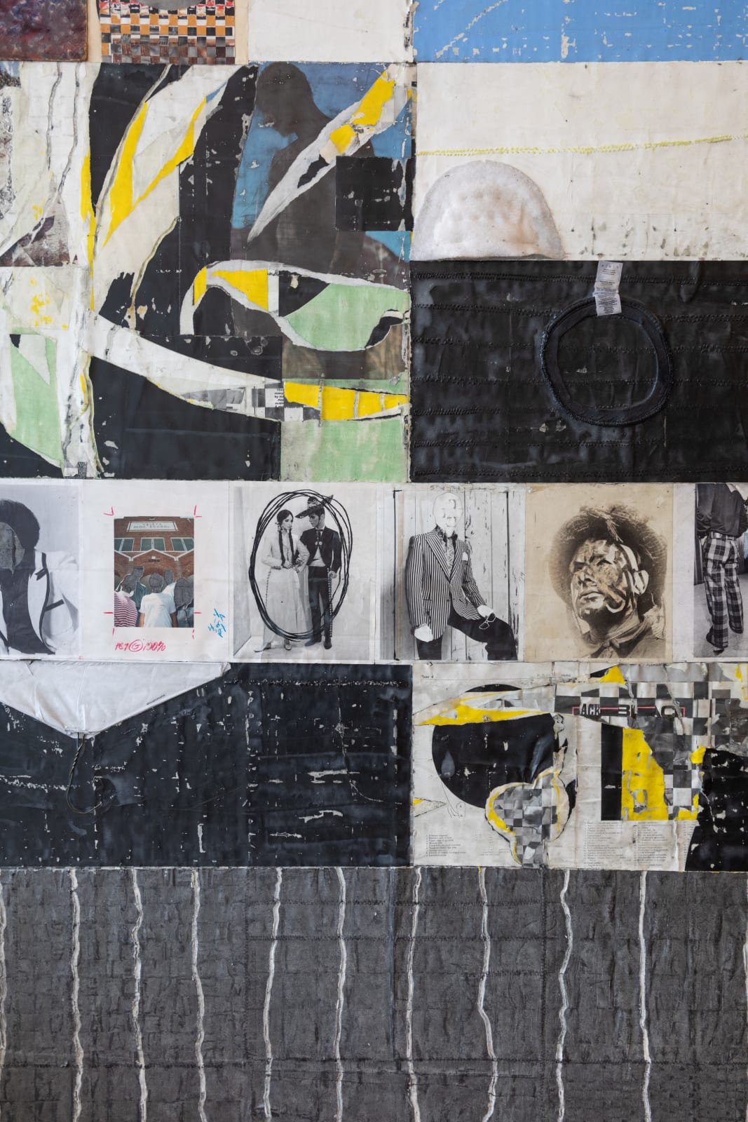 Detail of collage of images and clothing items in a gridlike fashion