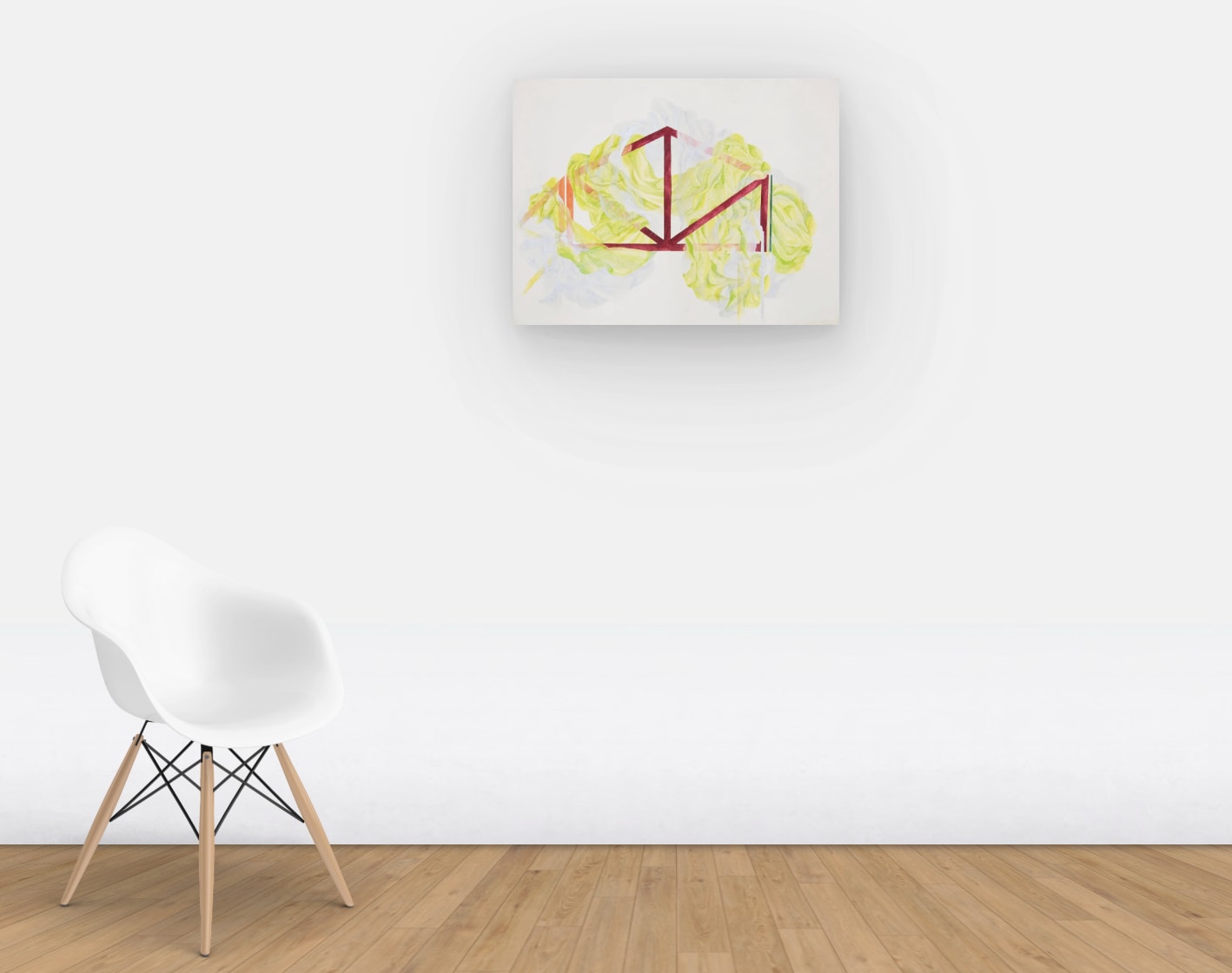 Wall view of Red and yellow watercolor painting on paper