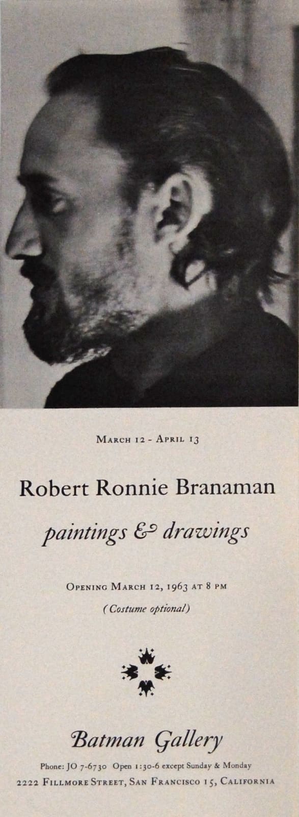 Exhibition announcement for Bob Branaman at Batman Gallery, SF