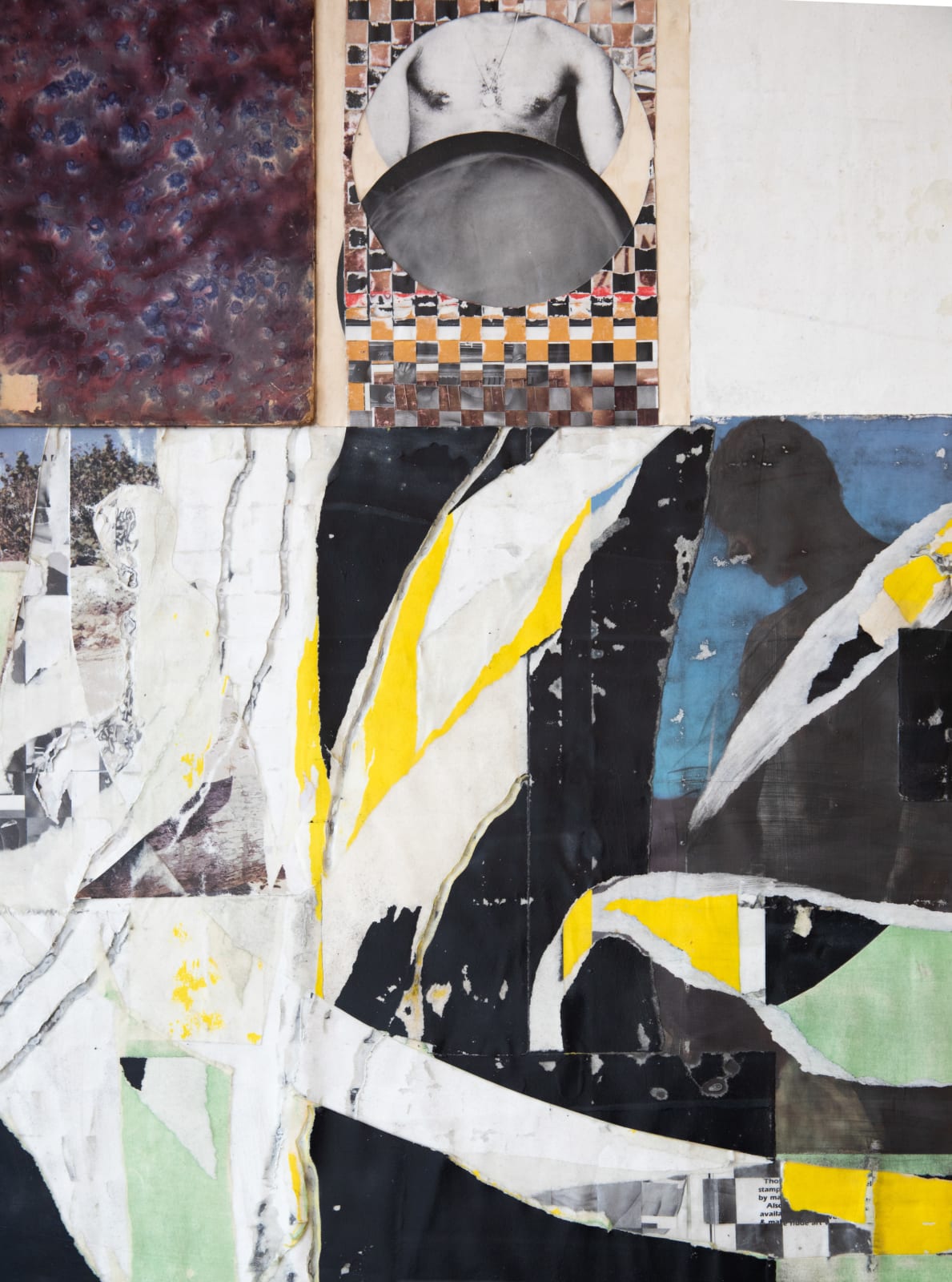 Detail of collage of images and clothing items in a gridlike fashion