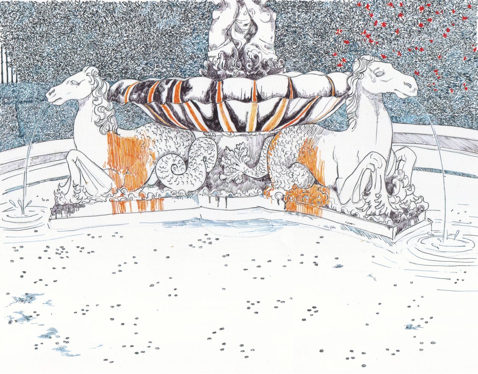 Fountain with two horses