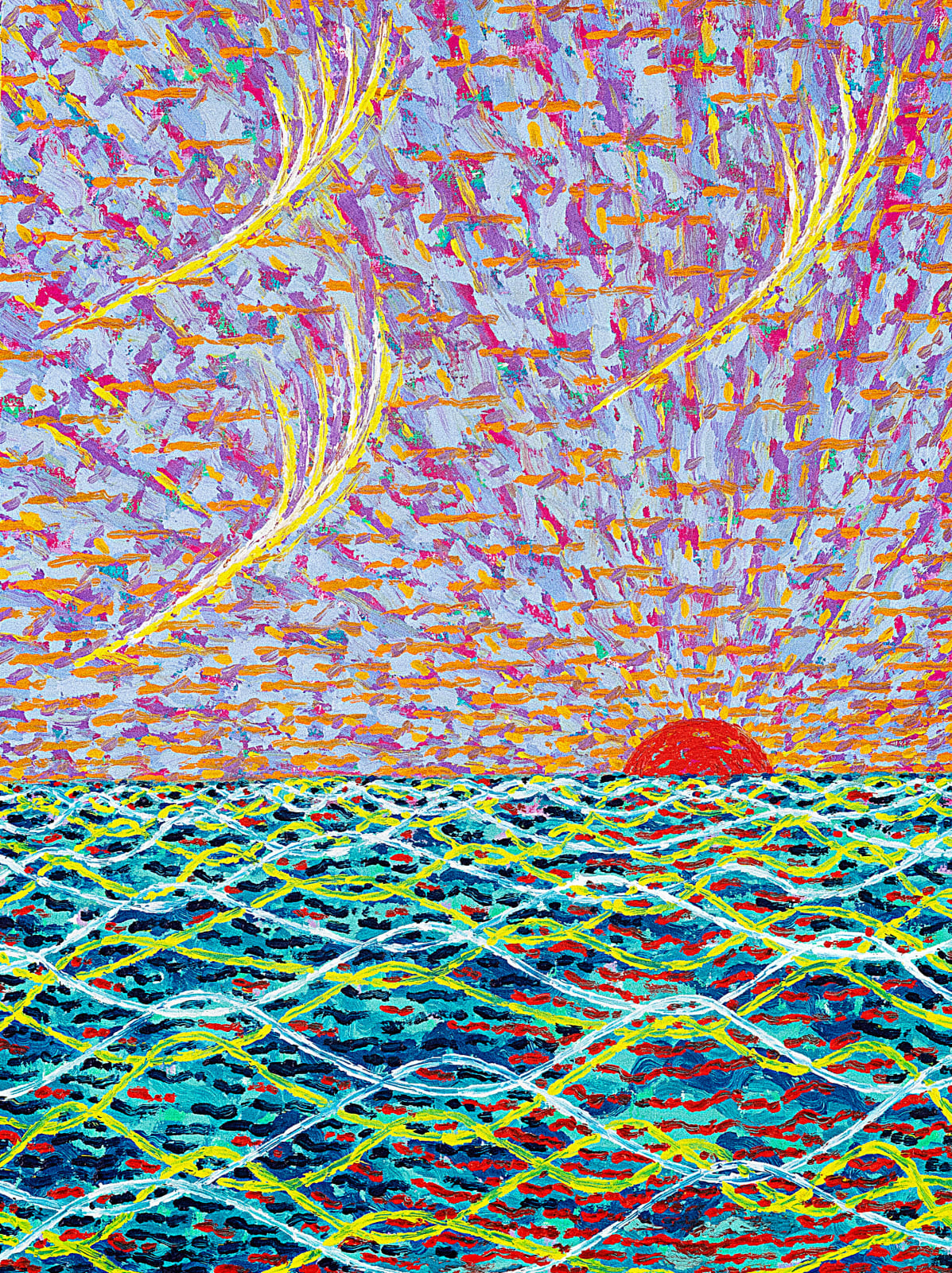 A sun setting on an ocean