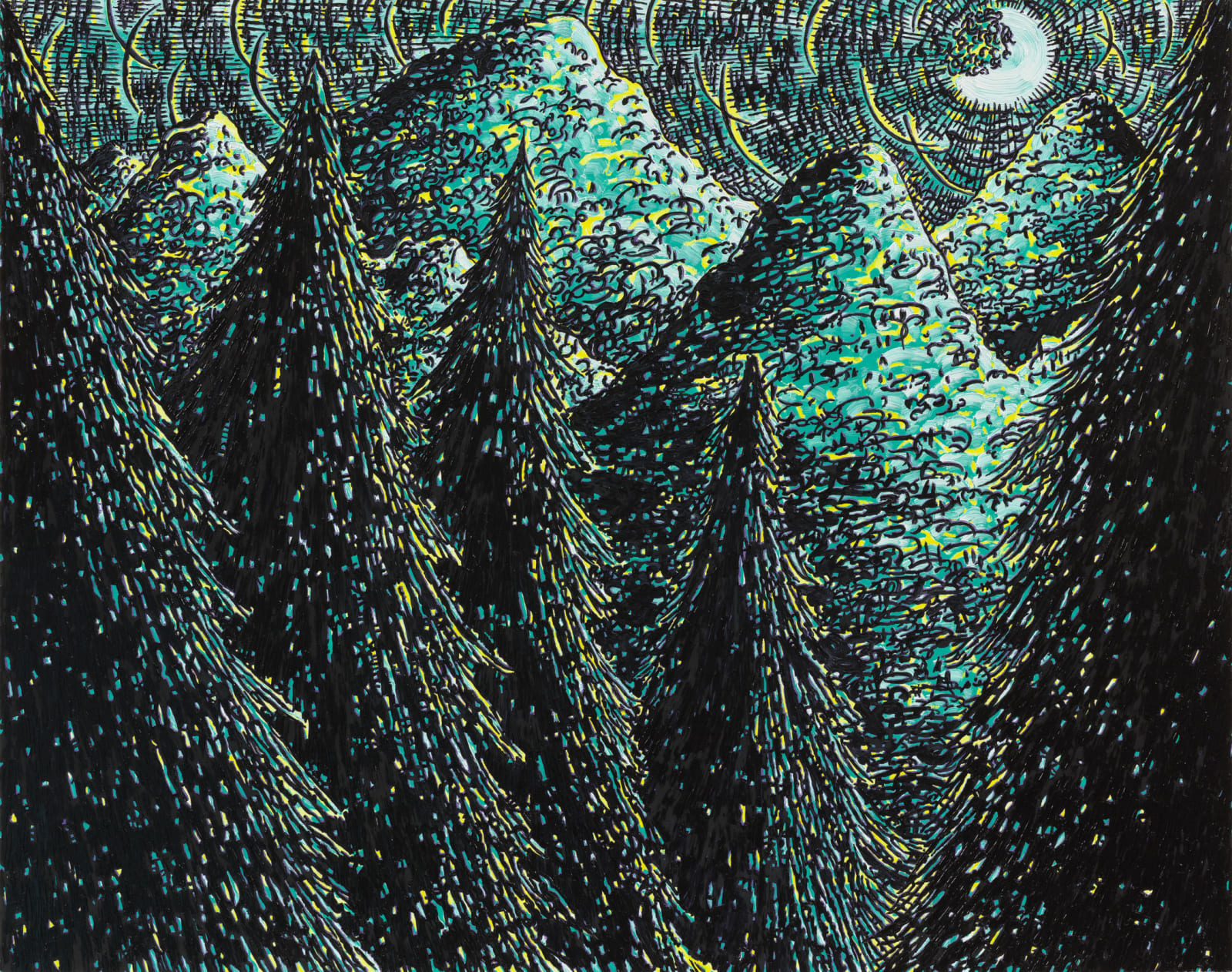 Moon Through Spruce