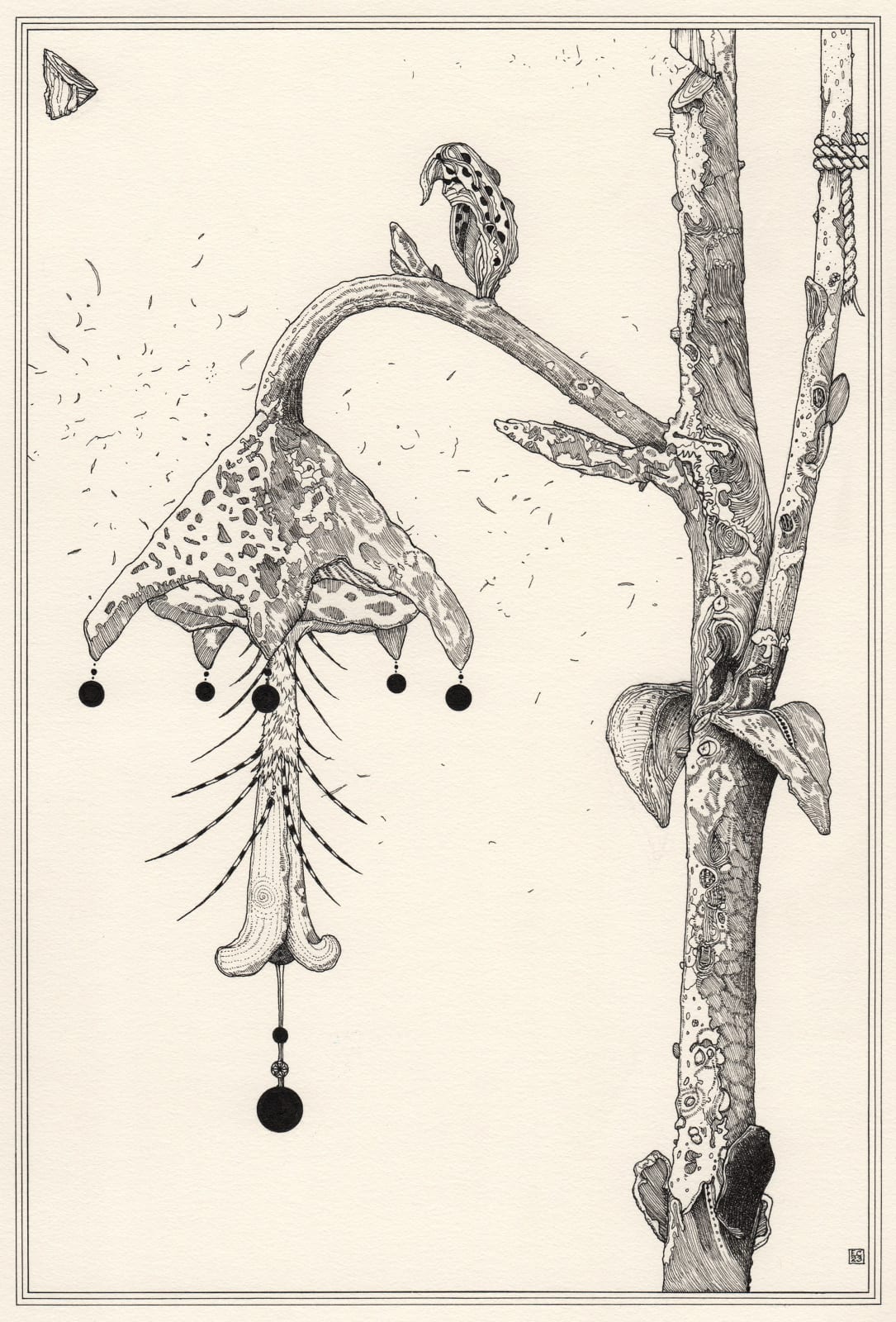 Drawing with hanging flower