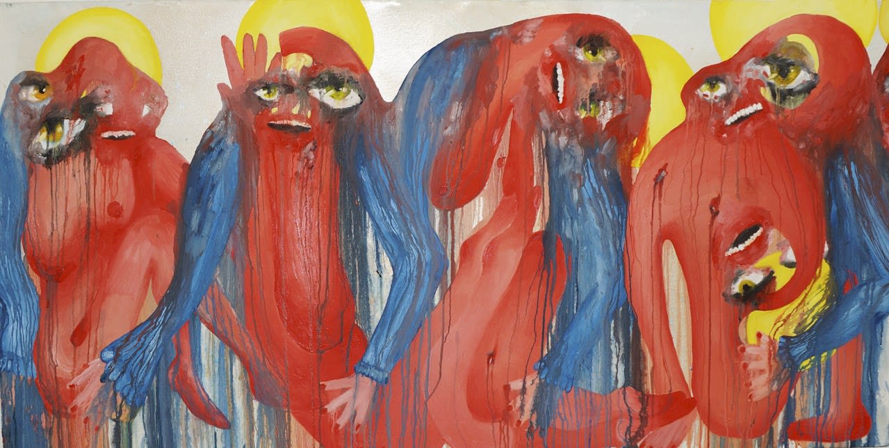 Alymamah Rashed I Do Not Repeat Myself (I Forget Because I Repeat), 2018 Oil on canvas, Acrylic and graphite on wall 88.9 x 210.8 cm 35 x 83 in (C00691)