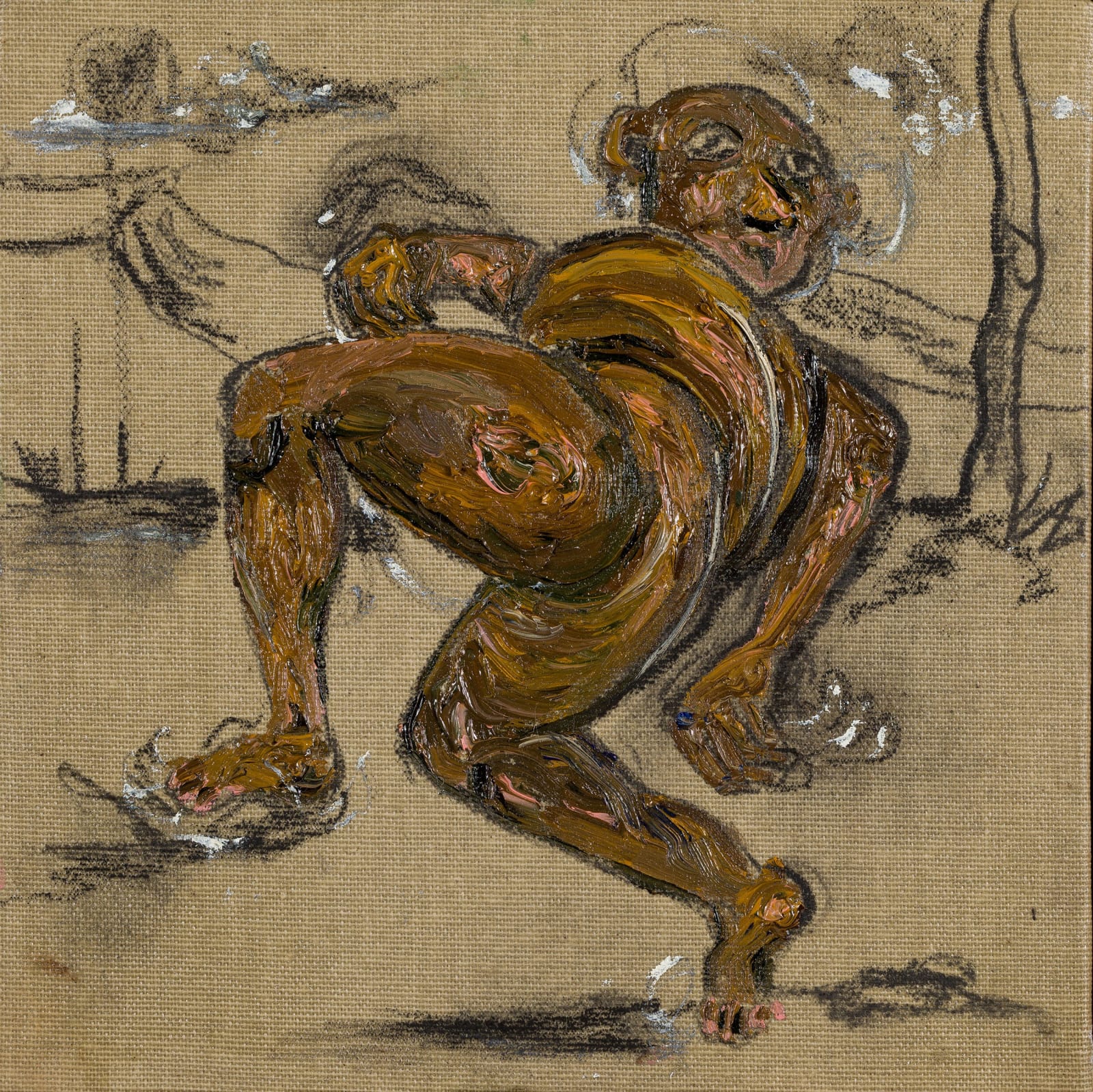 Maitha Abdalla Confessions To A Night, 2024 Charcoal and oil on canvas 20 x 20 cm 7 7/8 x 7 7/8 in (ITALY)
