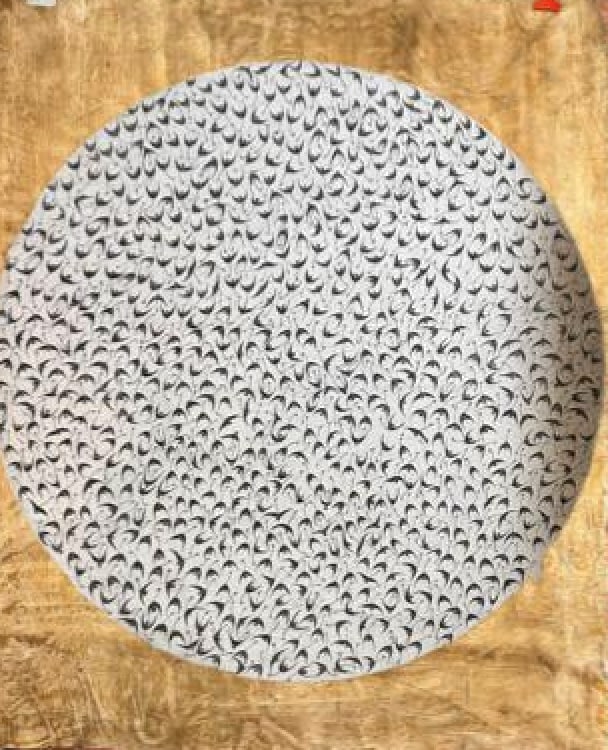 Mohamed Monaiseer Untitled 2, 2025 Acrylic and ink on cotton fabricMohamed Monaiseer Untitled 2, 2025 Acrylic and ink on cotton fabric