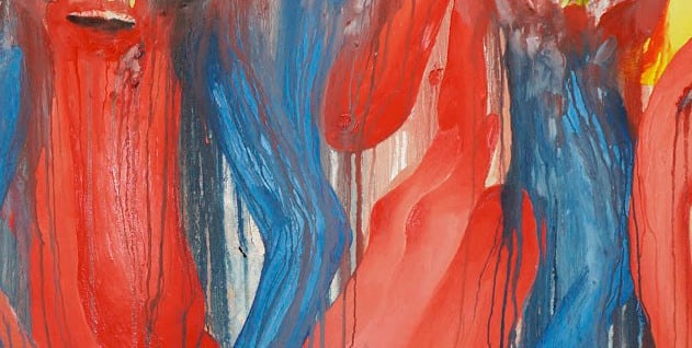 Alymamah Rashed I Do Not Repeat Myself (I Forget Because I Repeat), 2018 Oil on canvas, Acrylic and graphite on wall 88.9 x 210.8 cm 35 x 83 in (C00691)