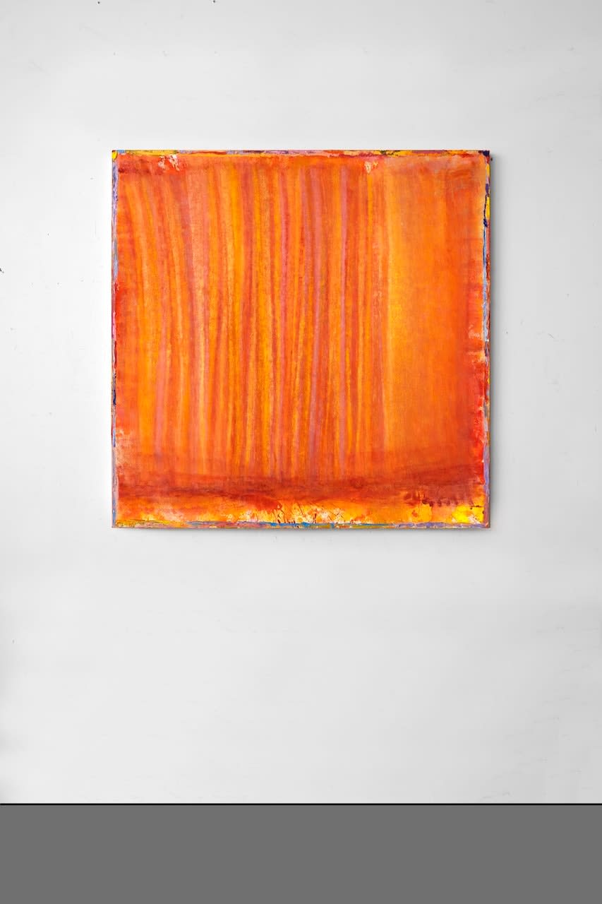 Rema Ghuloum Facade (yellow-orange), 2025 Oil and acrylic gouache on canvas 111.8 x 111.8 cm 44 x 44 in
