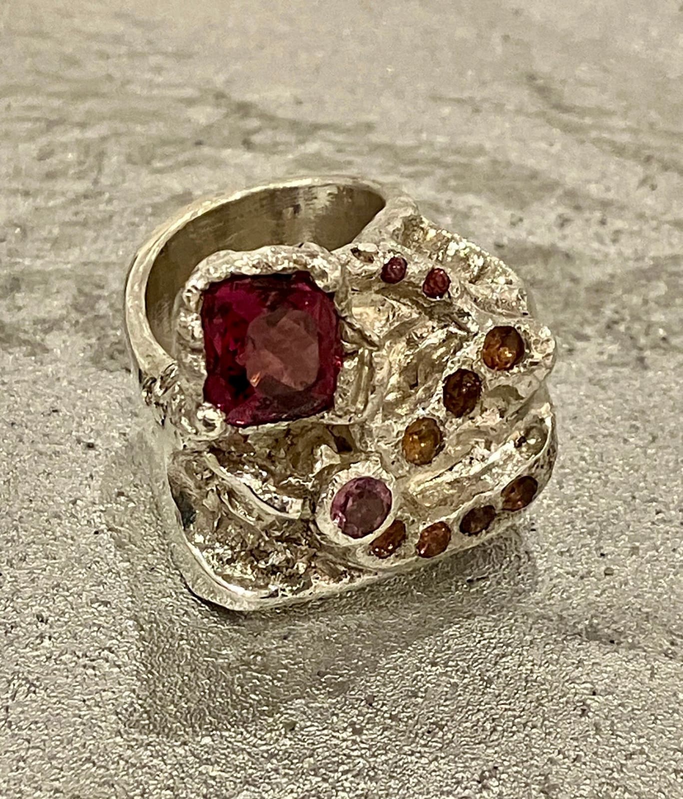 Yamina, 'Sauvage Brute' Garnet and Sculpted Silver Ring, 2001