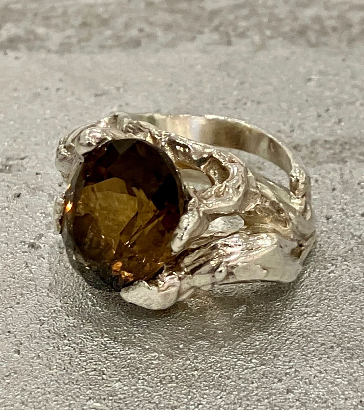 Yamina, 'Sauvage Racine' Hessonite and Hand-Sculpted Silver Ring