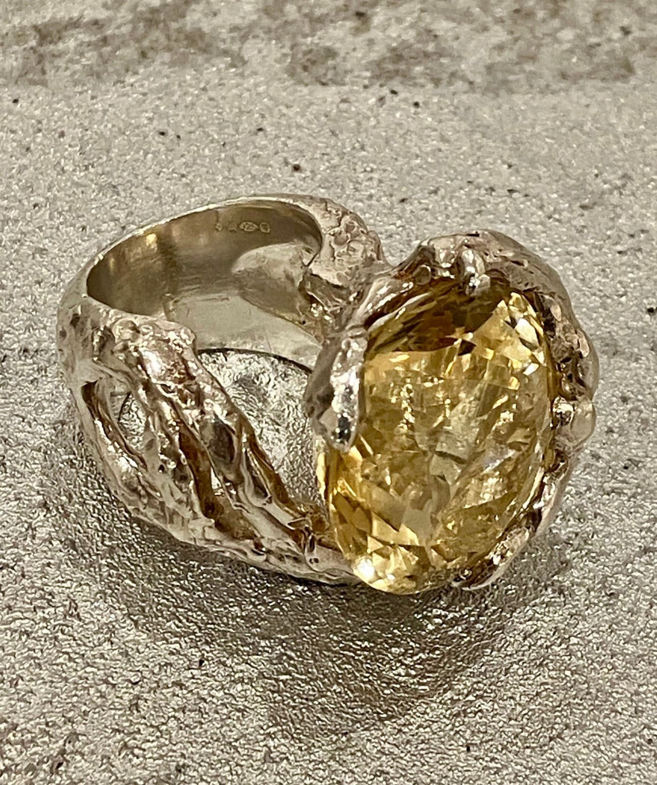 Yamina, 'Sauvage Ravin' Yellow Quartz and Sculpted Silver Ring