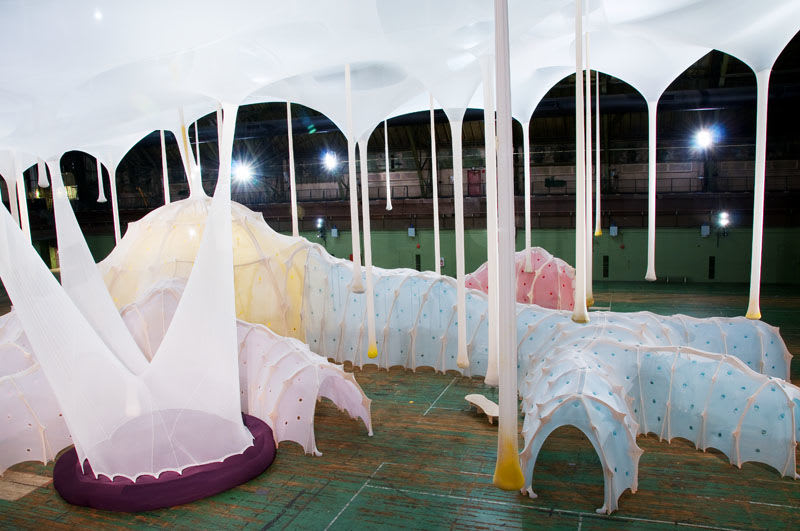 sculpture installation inside armory