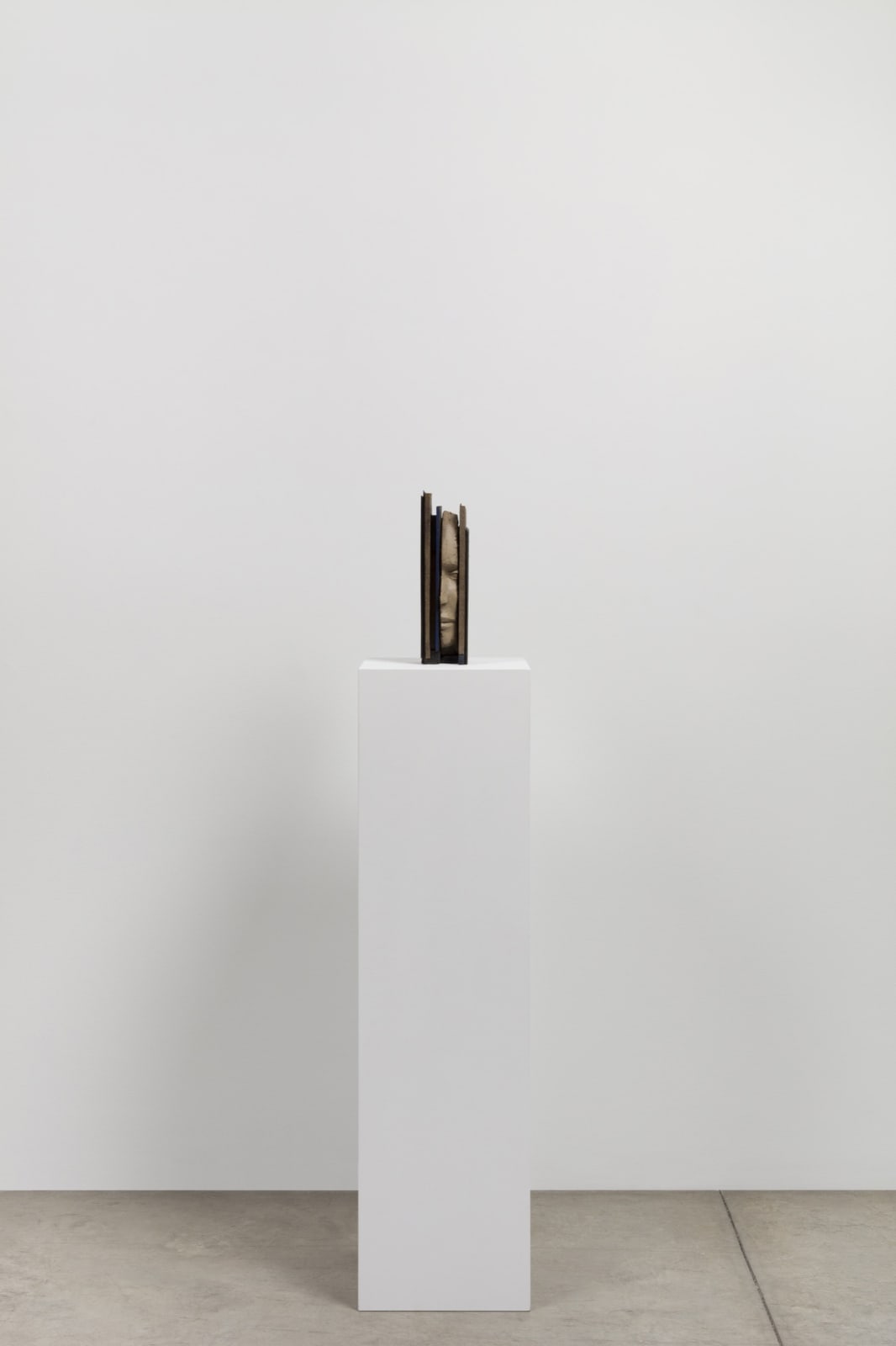 Image of Mark Manders sculpture Head with Thin Blue Vertical.