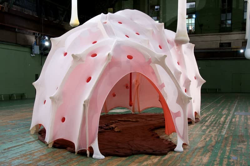 sculpture installation inside armory