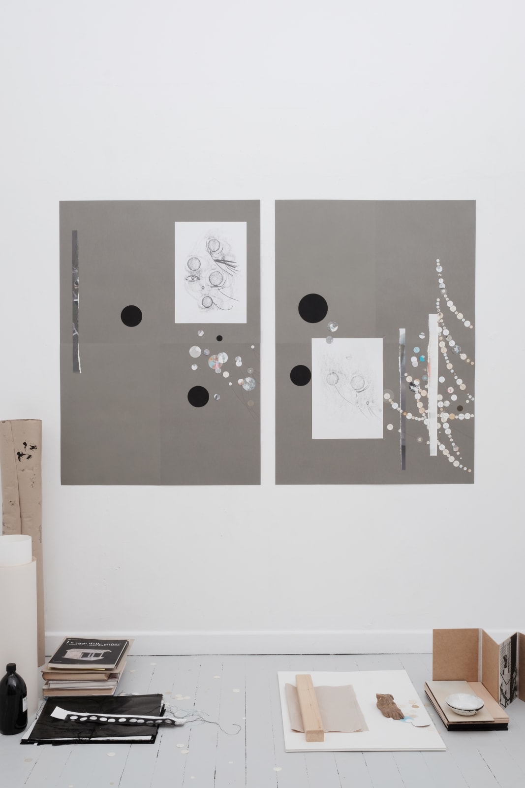 collaged diptych in studio