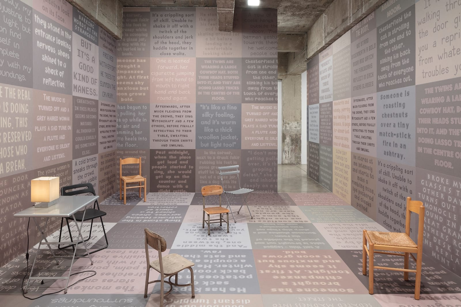 image of carpet installation covering walls, ceiling, floor