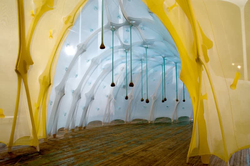 sculpture installation inside armory