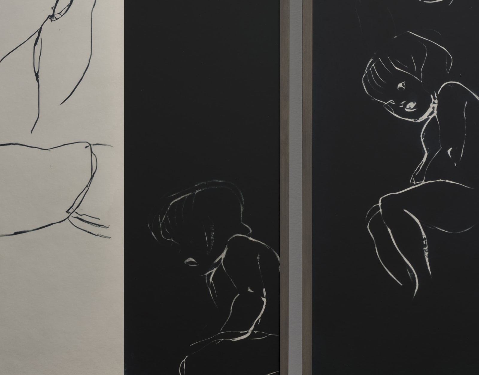 Image of Sitzender weiblicher Akt, Drei Skizzen eines Kindes, Kauernder Mädchenakt mit emporgezogenem linken Knie, 1938/2024 (Version I)