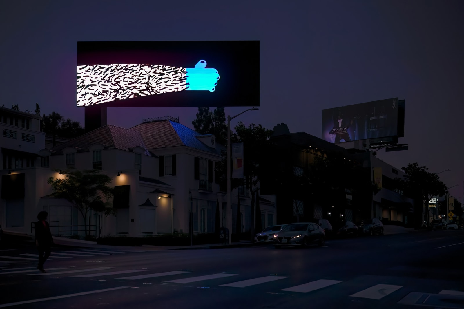 Wong Ping’s Screen Shaver (2014/2023) in on view on Sunset Boulevard, organized by City of West Hollywood's Moving Image Media Art Program (MIMA).