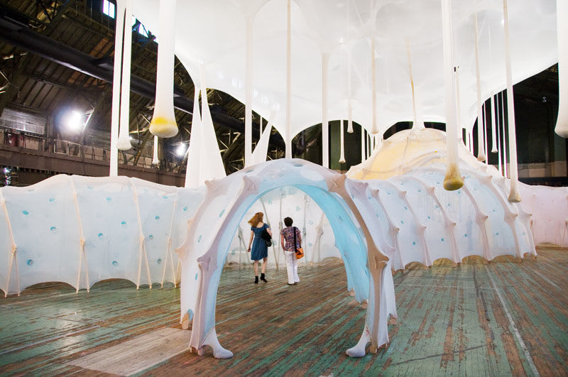 sculpture installation inside armory