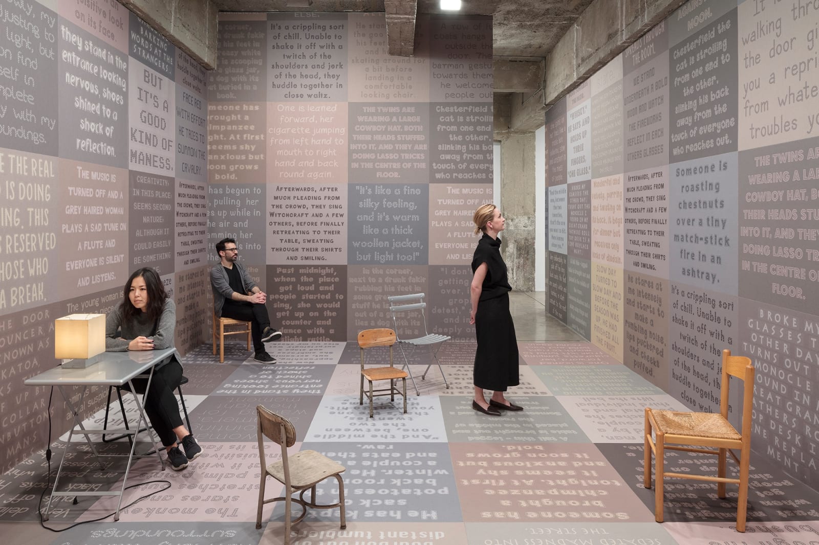 image of carpet installation covering walls, ceiling, floor