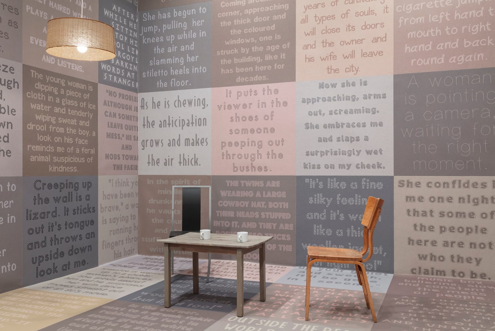 image of carpet installation covering walls, ceiling, floor