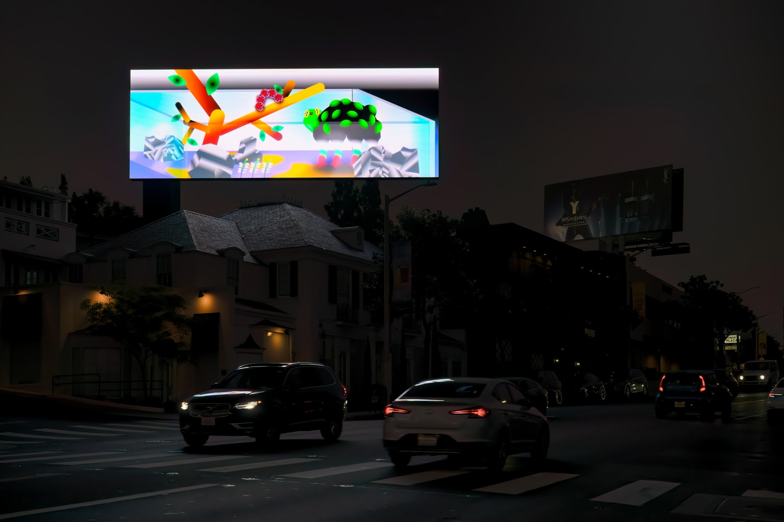 Wong Ping’s Screen Shaver (2014/2023) in on view on Sunset Boulevard, organized by City of West Hollywood's Moving Image Media Art Program (MIMA).