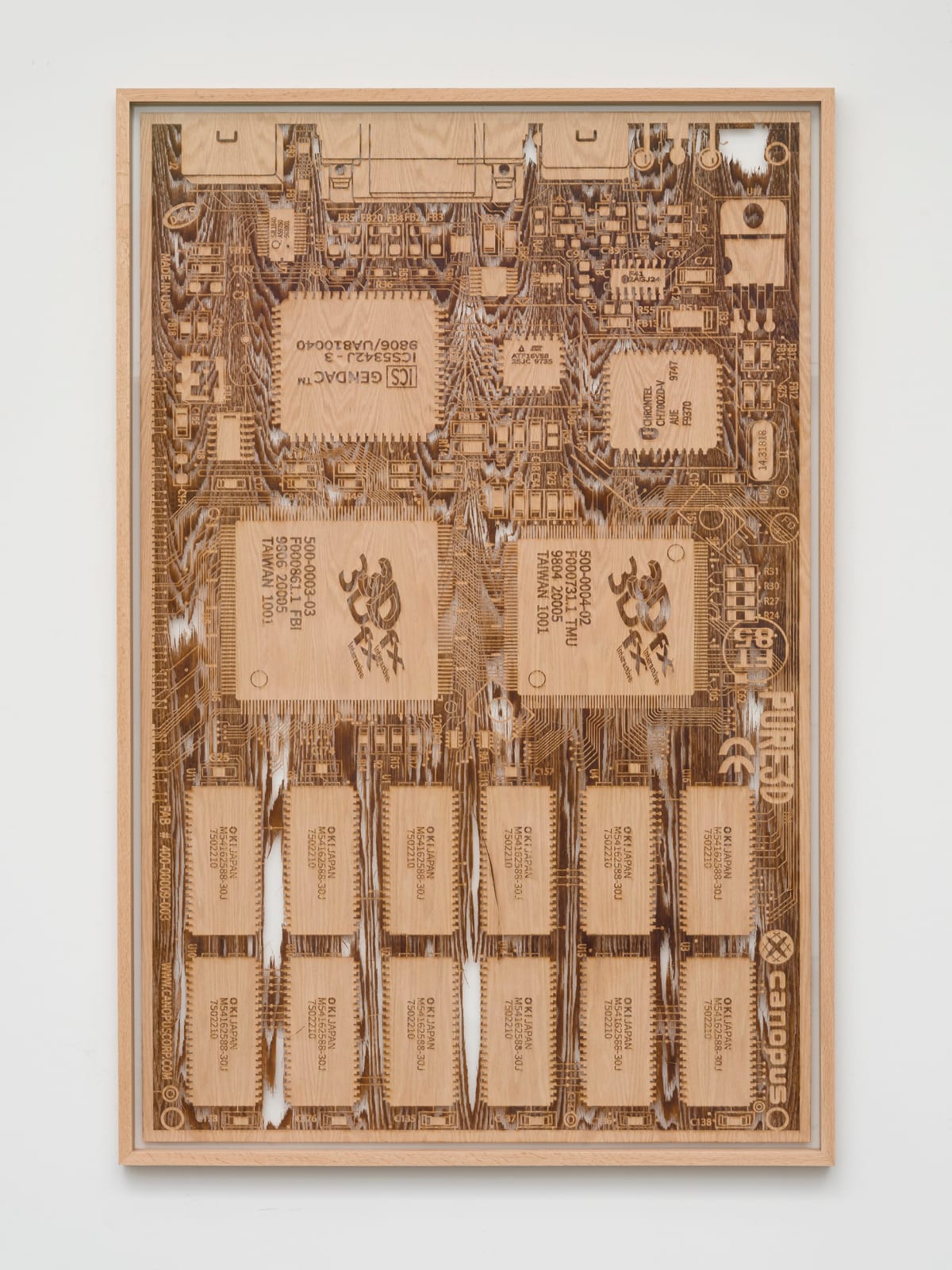 a laser sculpted wood sculpture on a white wall