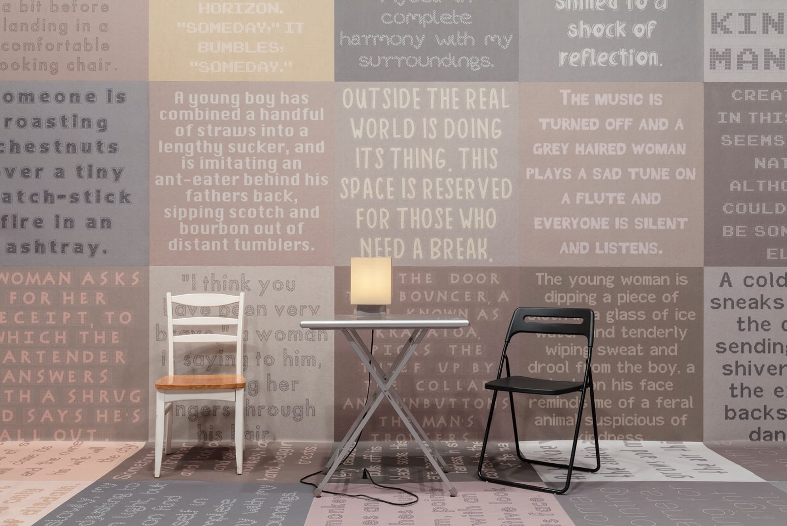 image of carpet installation covering walls, ceiling, floor