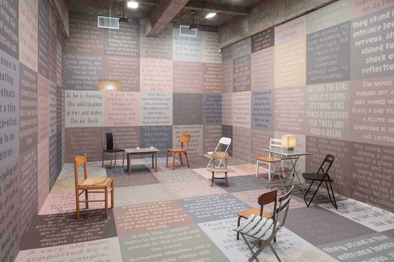 image of carpet installation covering walls, ceiling, floor