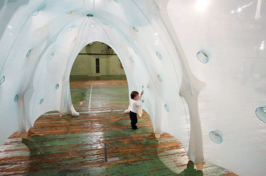 sculpture installation inside armory