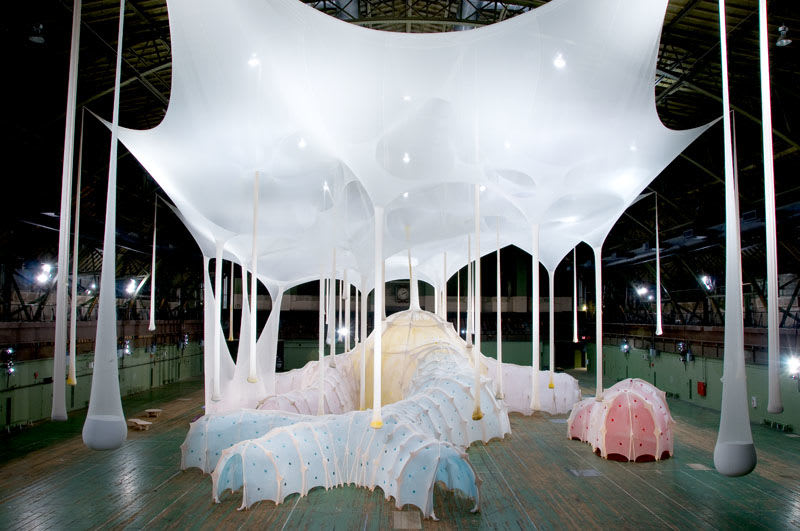 sculpture installation inside armory