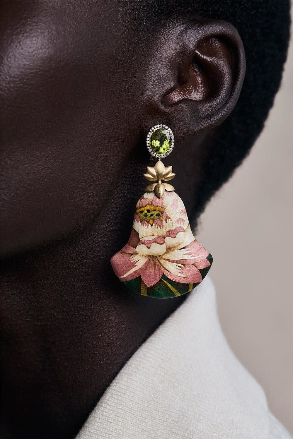 Silvia Furmanovich, Lotus flower marquetry earrings