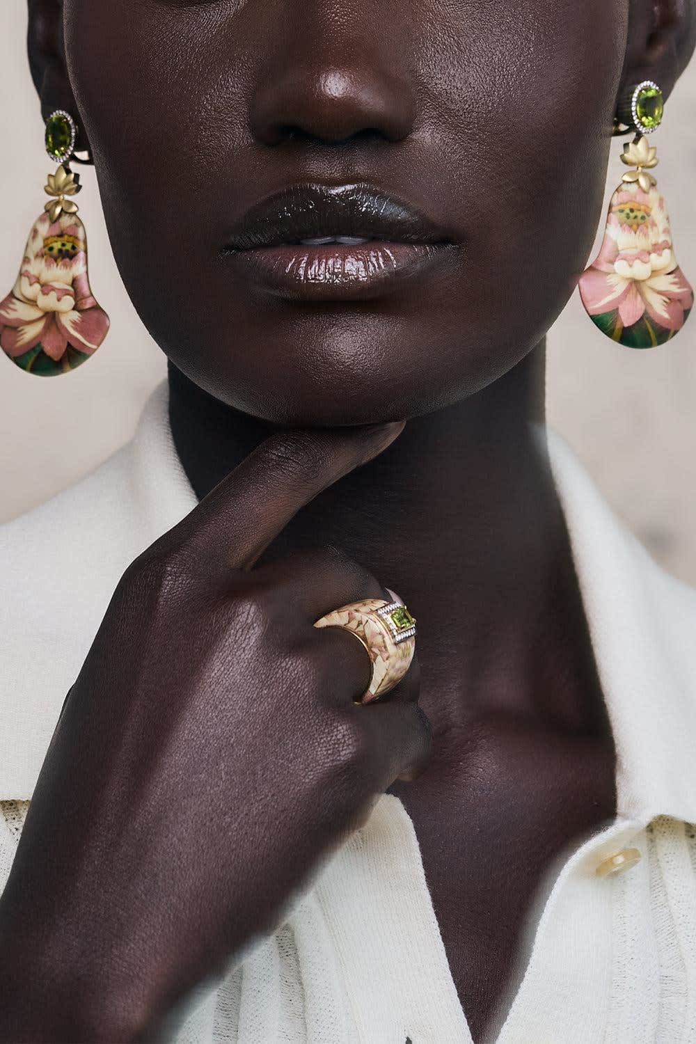 Silvia Furmanovich, Lotus flower marquetry earrings