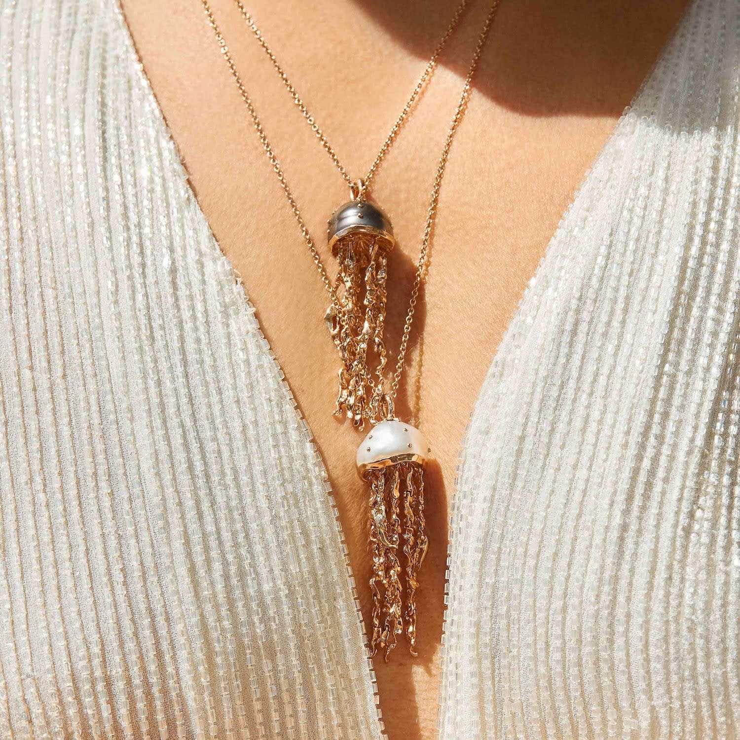 Bibi Van Der Velden, Jellyfish white pearl pendant with diamonds