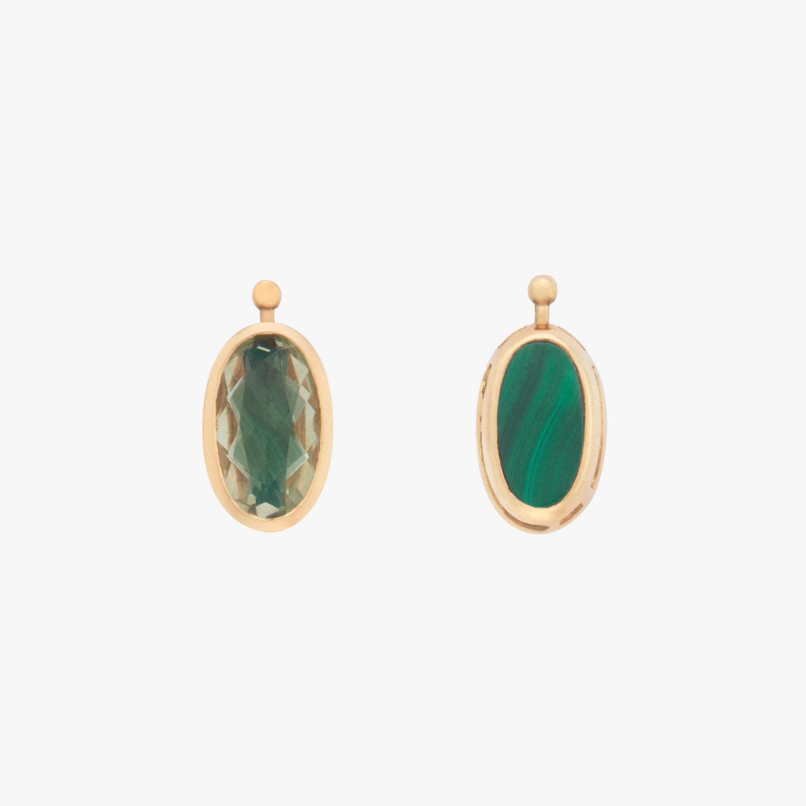 Marla Aaron, Oval lozenge for earring with prasiolite and malachite